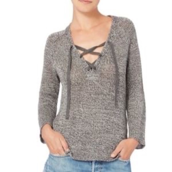 Brochu Walker Tulla Tan Front Lace Up 100% Linen Tunic Sweater Top Women’s XS